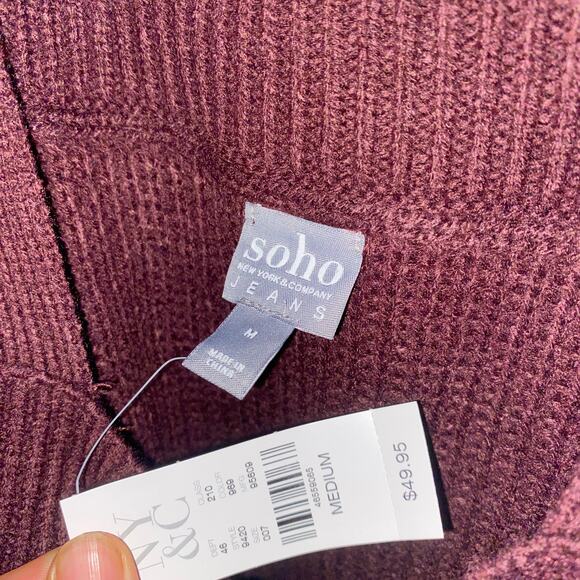 NWT Soho Jeans New York & Company Burgundy Cold Shoulder Sweater Size Medium - Picture 5 of 7